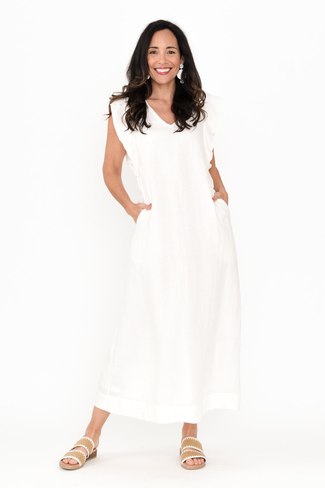 Matilda White Linen Dress - Blue Bungalow NZ Matilda White Linen Dress - Blue Bungalow NZ