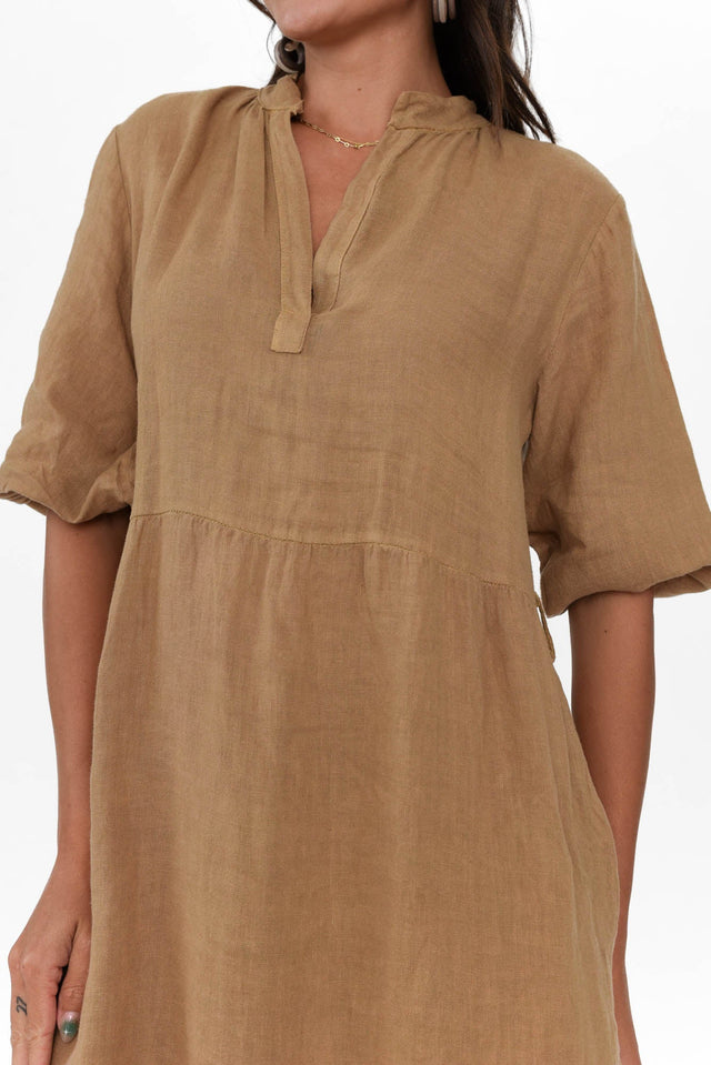 Mattea Camel Linen Ruffle Dress image 6