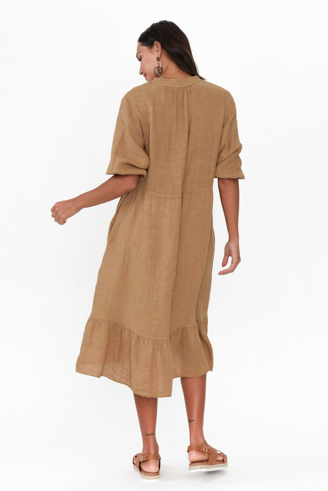 Mattea Camel Linen Ruffle Dress image 5