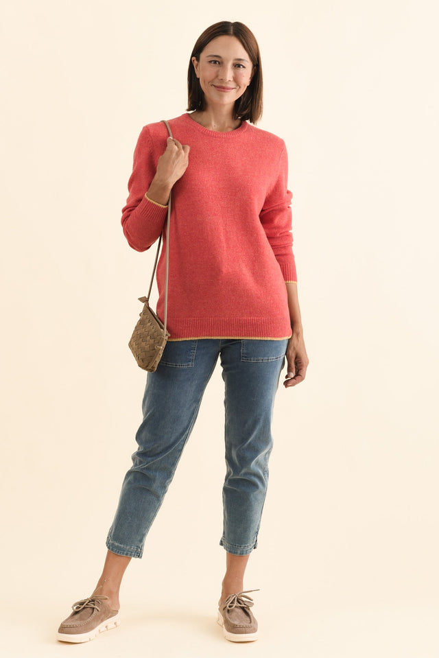 Maura Berry Contrast Trim Wool Jumper,Brunette model,alt text|model:Cara image 3