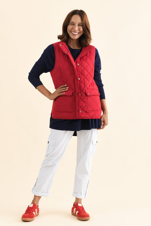 Max Red Quilted Pocket Vest,Full Body,Brunette model,alt text|model:Cara image 8
