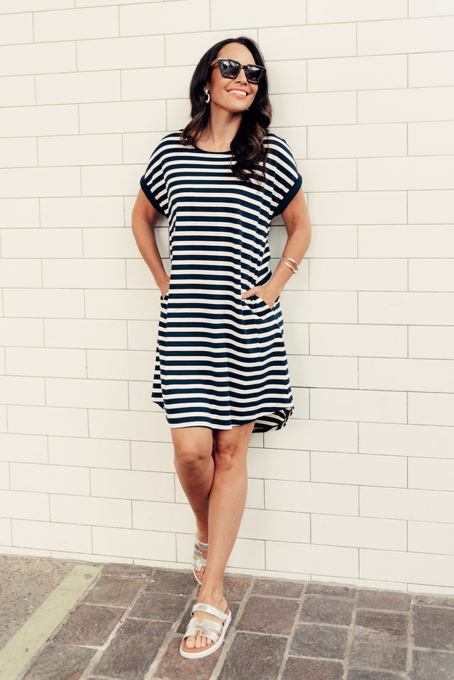 Maxine Indigo Stripe Cotton T Shirt Dress image 1