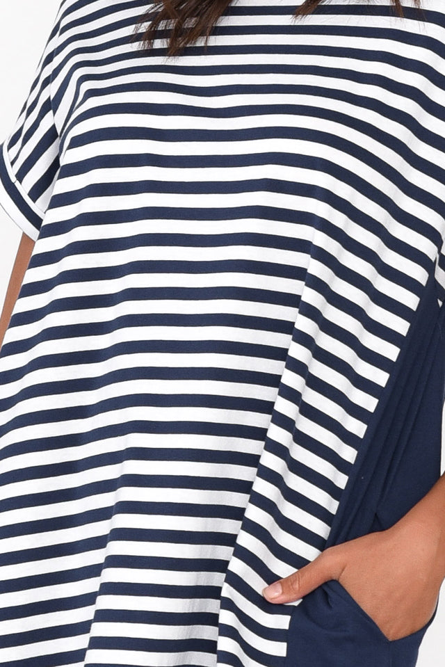 Maxine Navy Stripe Cotton T-Shirt Dress image 4