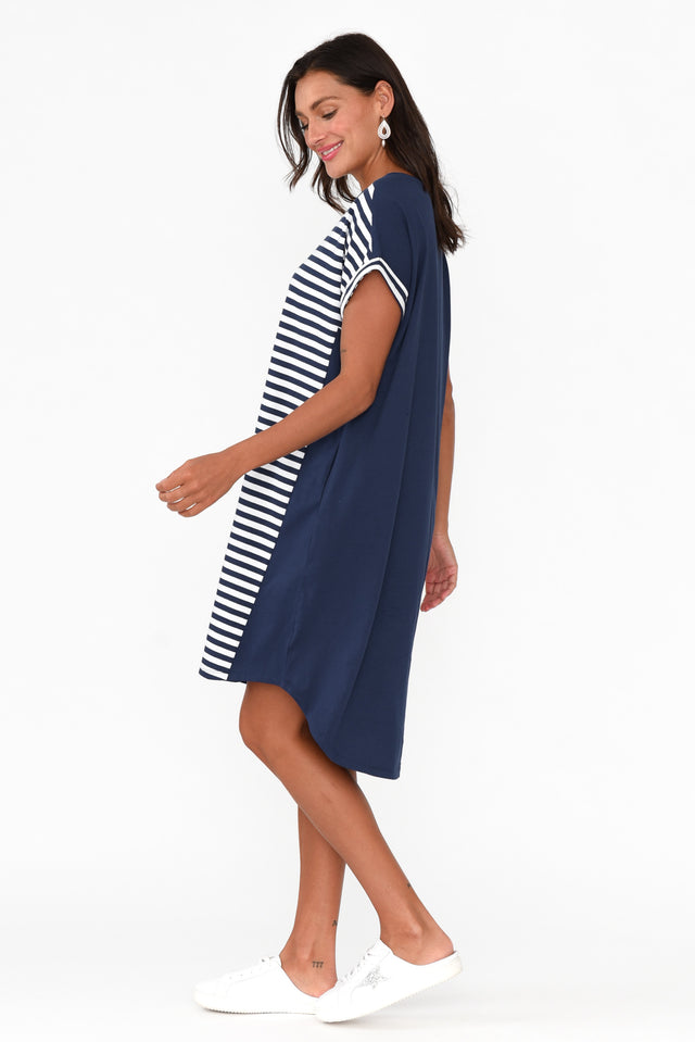 Maxine Navy Stripe Cotton T-Shirt Dress image 5