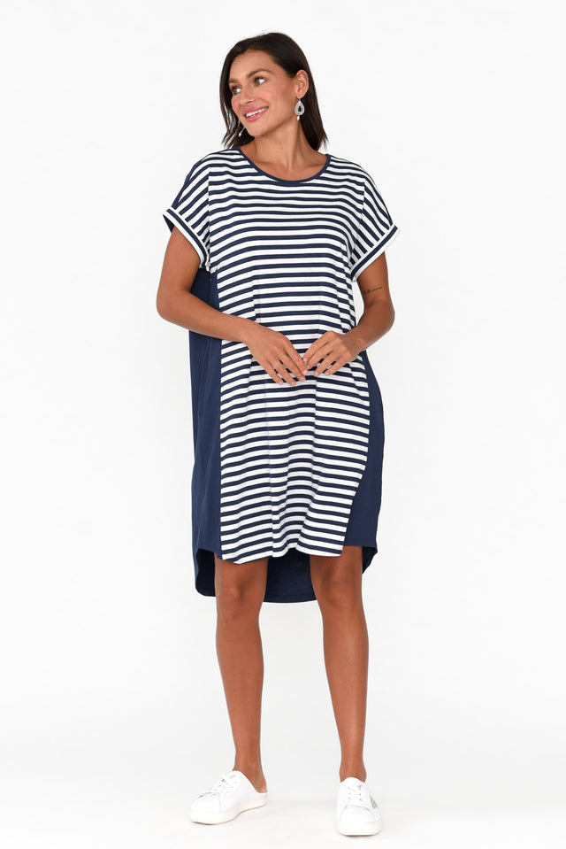 Maxine Navy Stripe Cotton T-Shirt Dress image 7