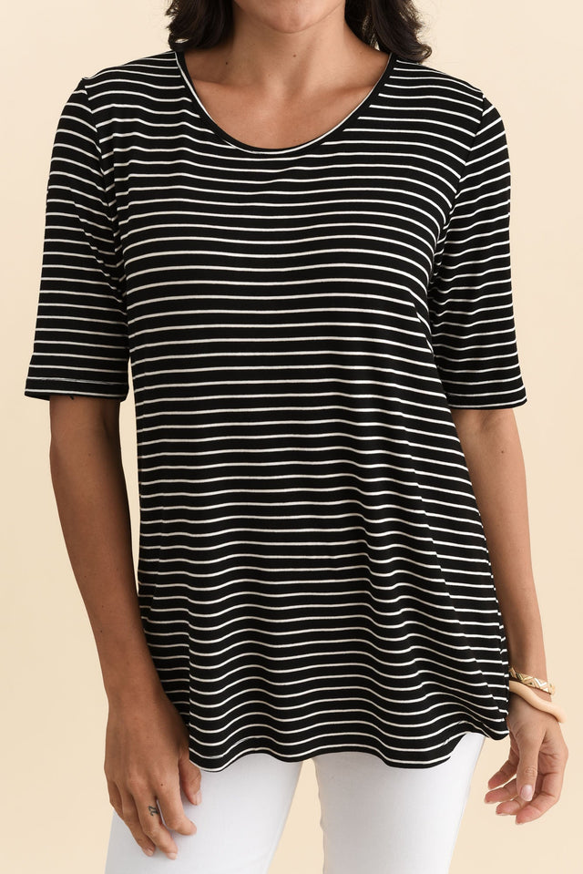 Maya Black Stripe Half Sleeve Tee,Brunette model,alt text|model:Brontie image 6