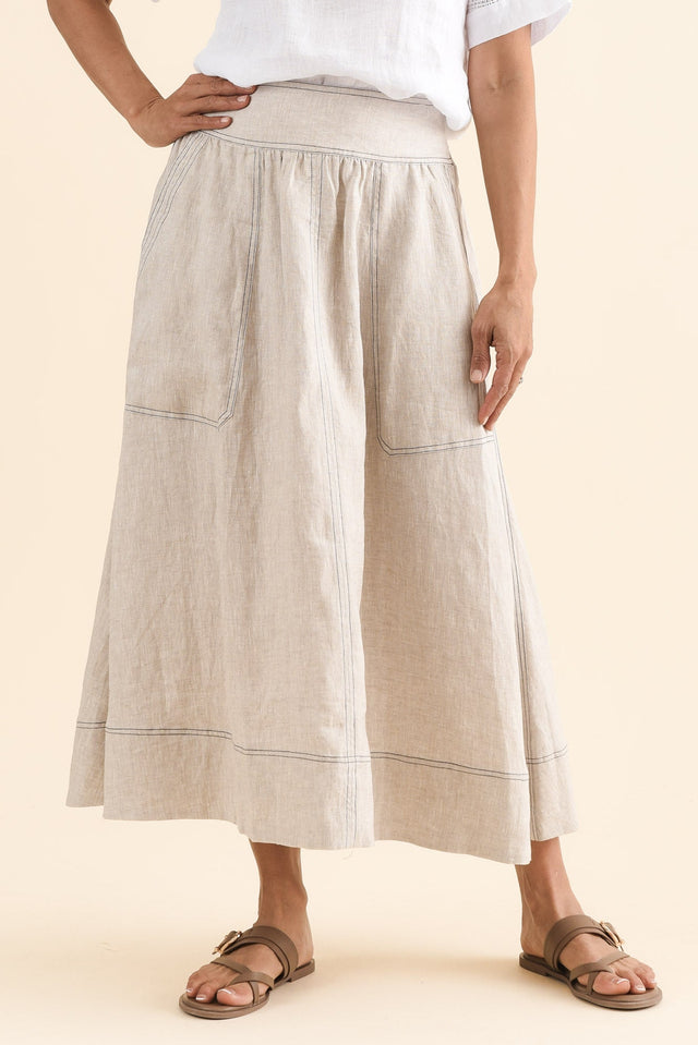 Mayan Natural Contrast Linen Pocket Skirt,Front,Brunette model,alt text|model:Cara image 1