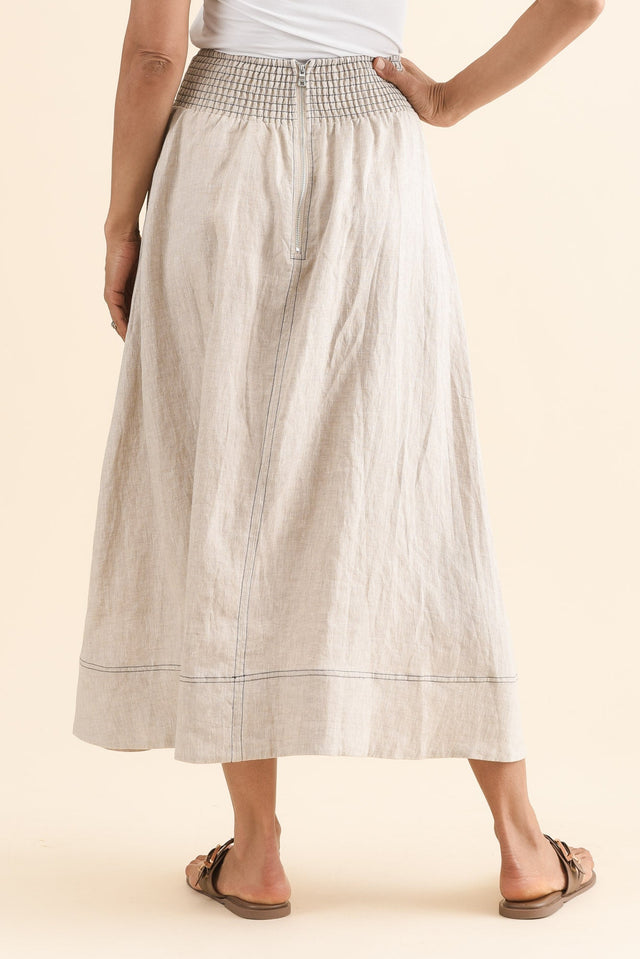 Mayan Natural Contrast Linen Pocket Skirt,Back,Brunette model,alt text|model:Cara image 4