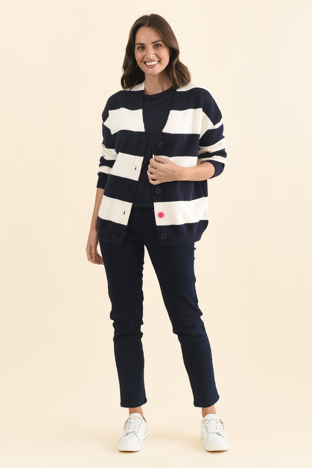 Maybelle Navy Stripe Knit Cardigan,Brunette model,alt text|model:MJ image 7