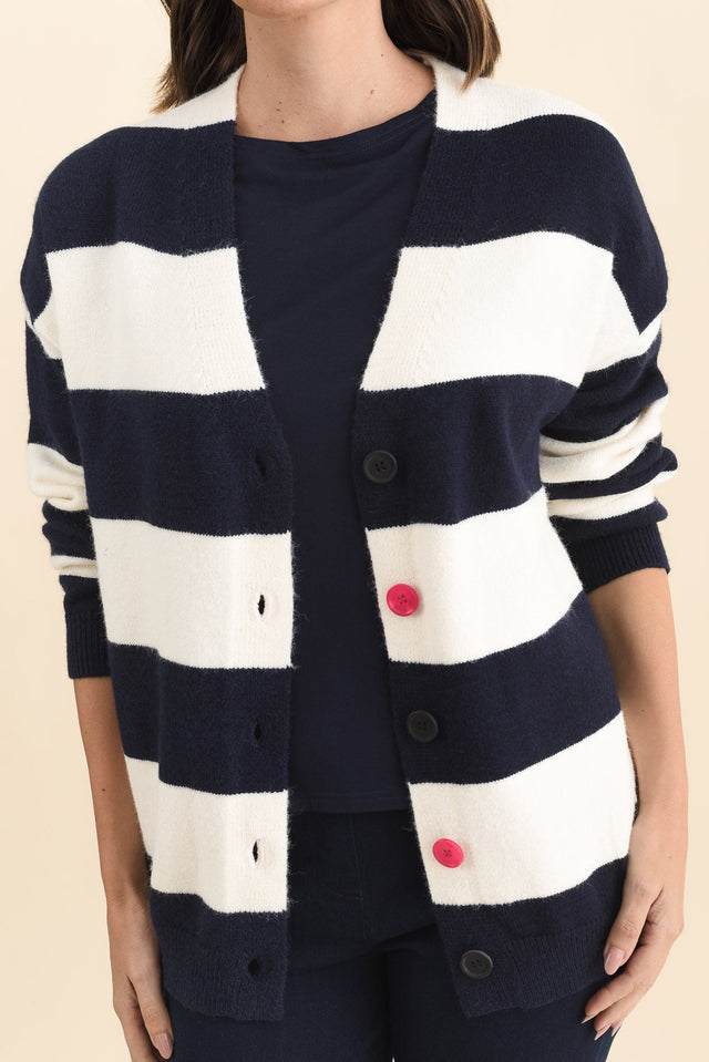 Maybelle Navy Stripe Knit Cardigan,Brunette model,alt text|model:MJ image 6
