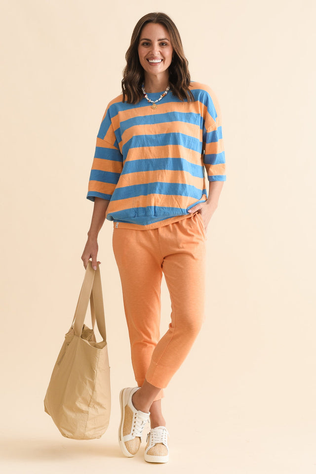 Mazie Peach Stripe Cotton Sweat,Full Body,Brunette model,alt text|model:MJ image 2