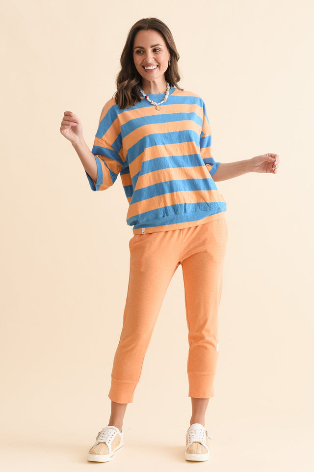 Mazie Peach Stripe Cotton Sweat,Full Body,Brunette model,alt text|model:MJ image 6