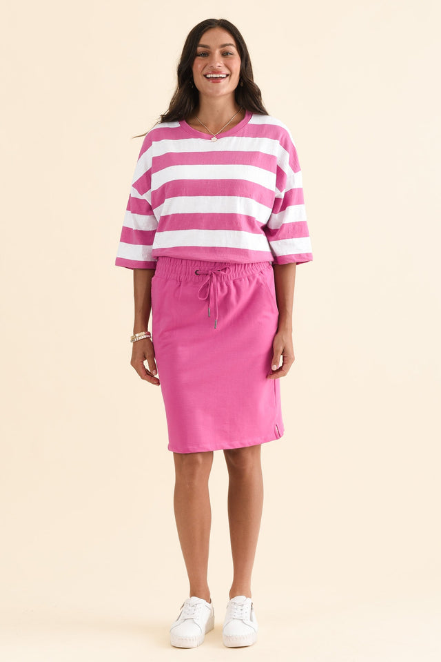 Coby Pink Cotton Skirt,Full Body,Brunette model,alt text|model:Brontie