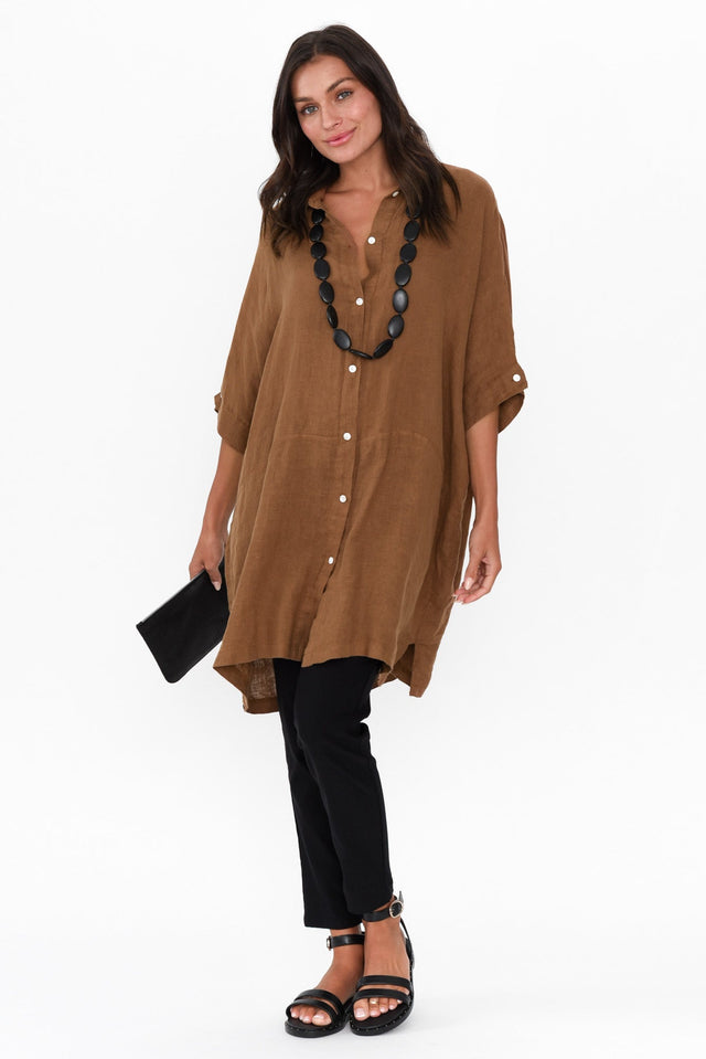 McKenna Mocha Linen Button Tunic image 3