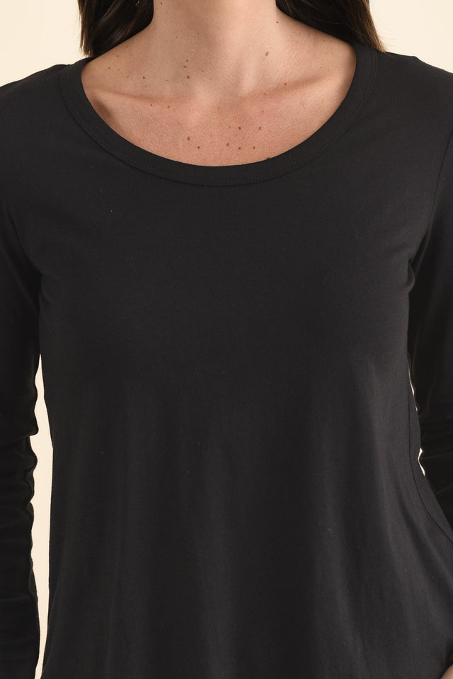 Megan Black Cotton Long Sleeve Top,Brunette model,alt text|model:MJ image 5