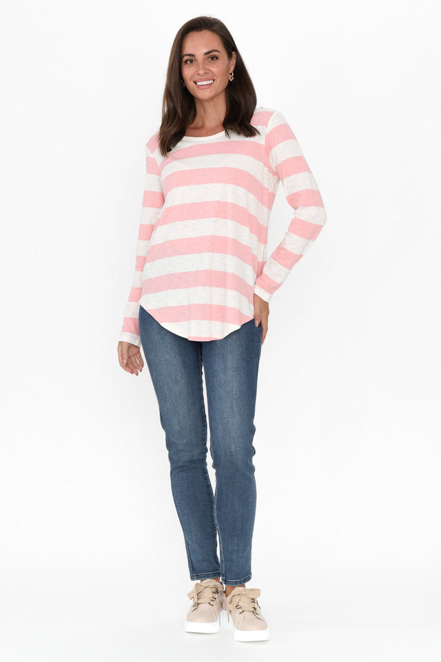 Megan Pink Stripe Cotton Long Sleeve Top image 7