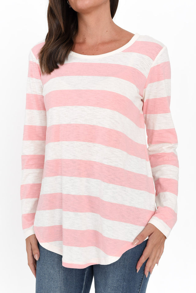 Megan Pink Stripe Cotton Long Sleeve Top image 6