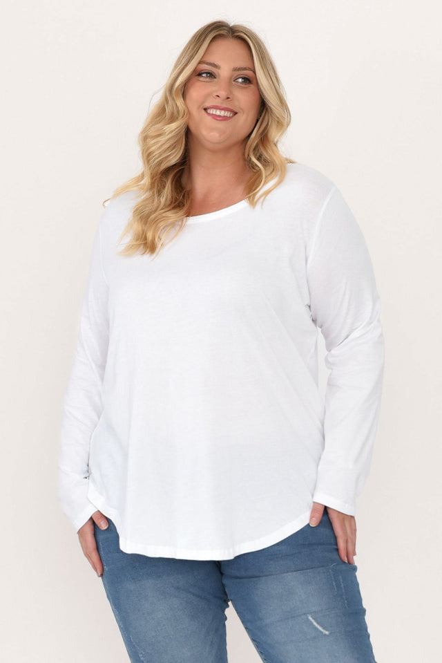 Megan White Cotton Long Sleeve Top,Blonde model,alt text|model:Caitlin image 8