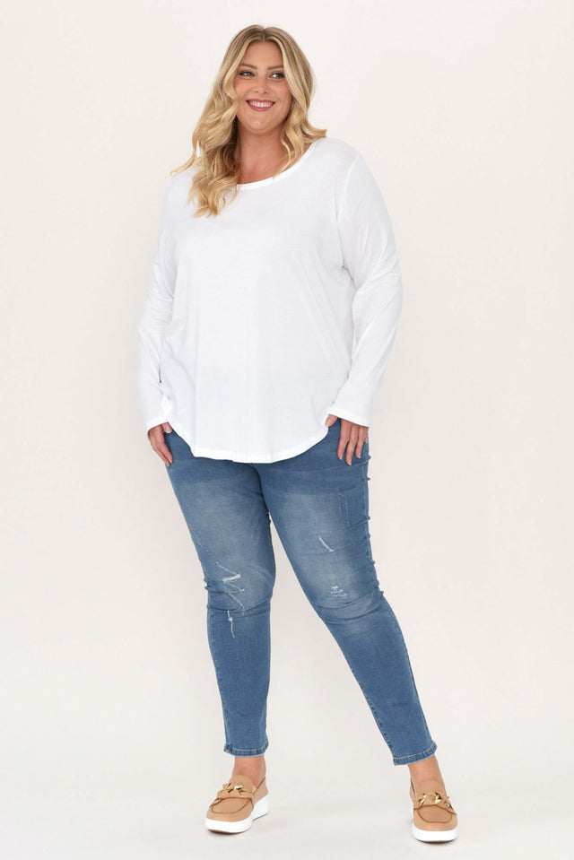 Megan White Cotton Long Sleeve Top,Blonde model,alt text|model:Caitlin image 9