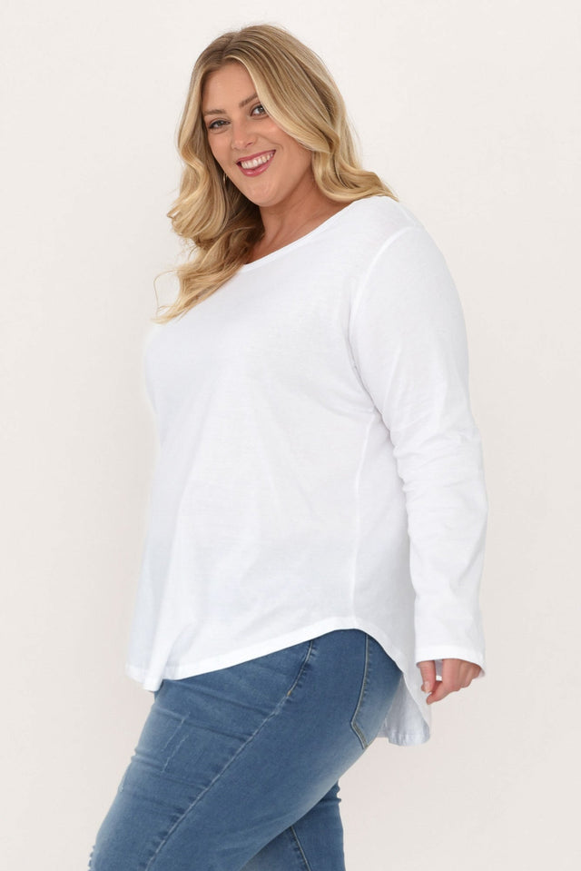 Megan White Cotton Long Sleeve Top,Blonde model,alt text|model:Caitlin image 10