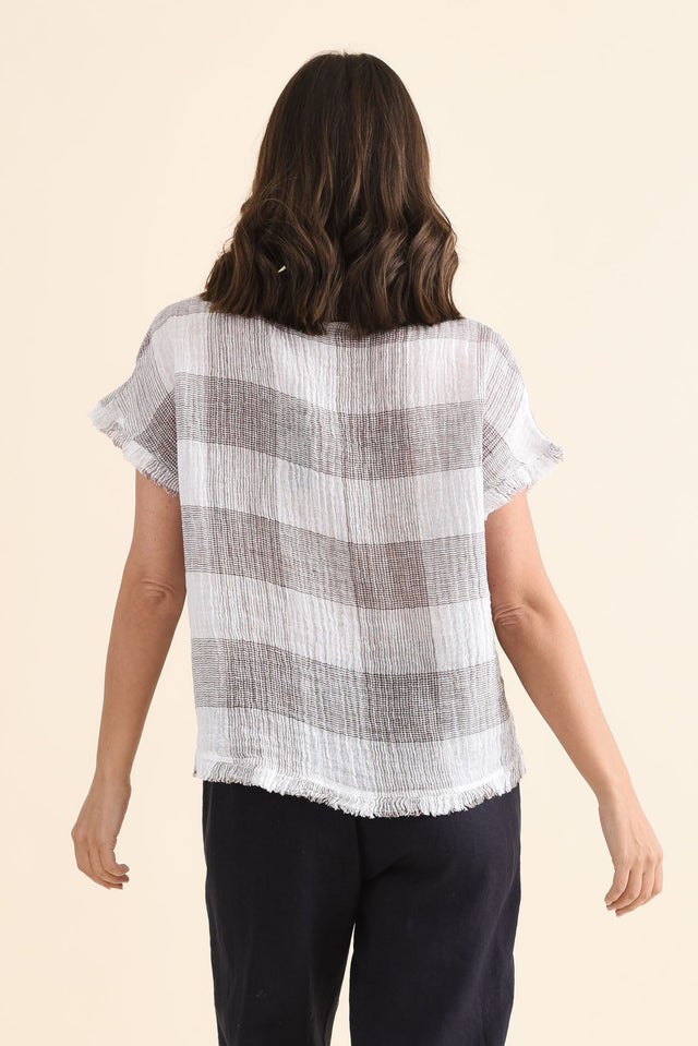 Meggie Taupe Check Linen Top image 4