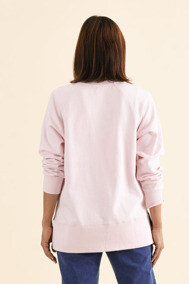 Melbourne Pink Cotton Crewneck Sweatshirt,brunette model,Back of Outfit,alt text|model:Cara image 4