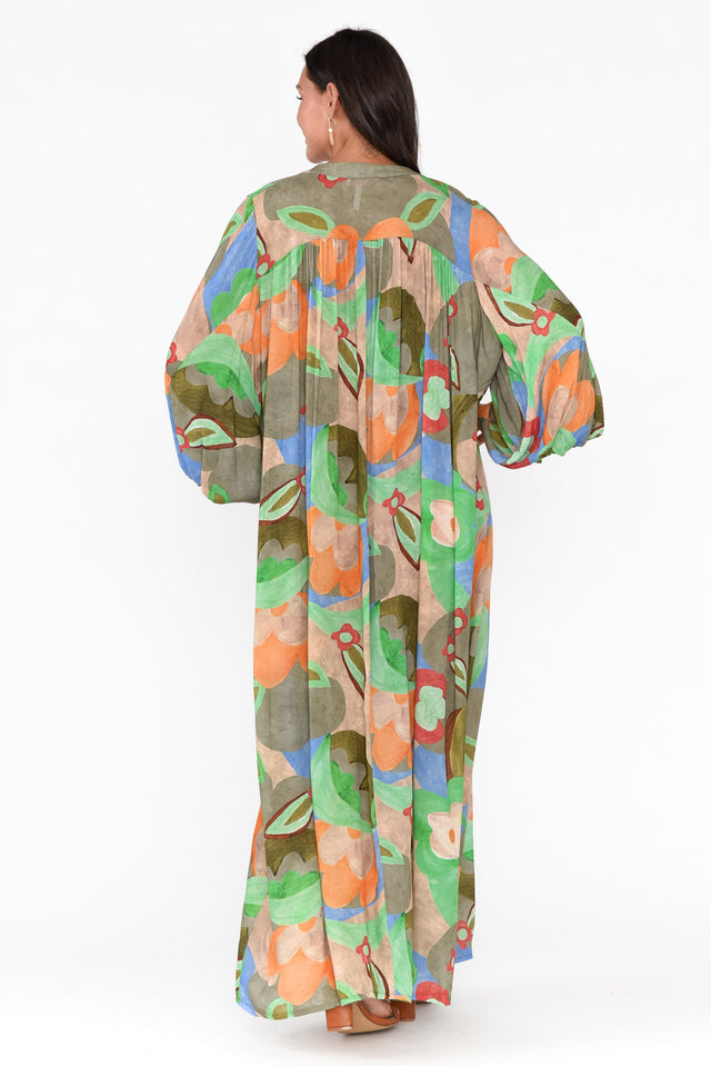Menara Khaki Abstract Billow Dress image 4