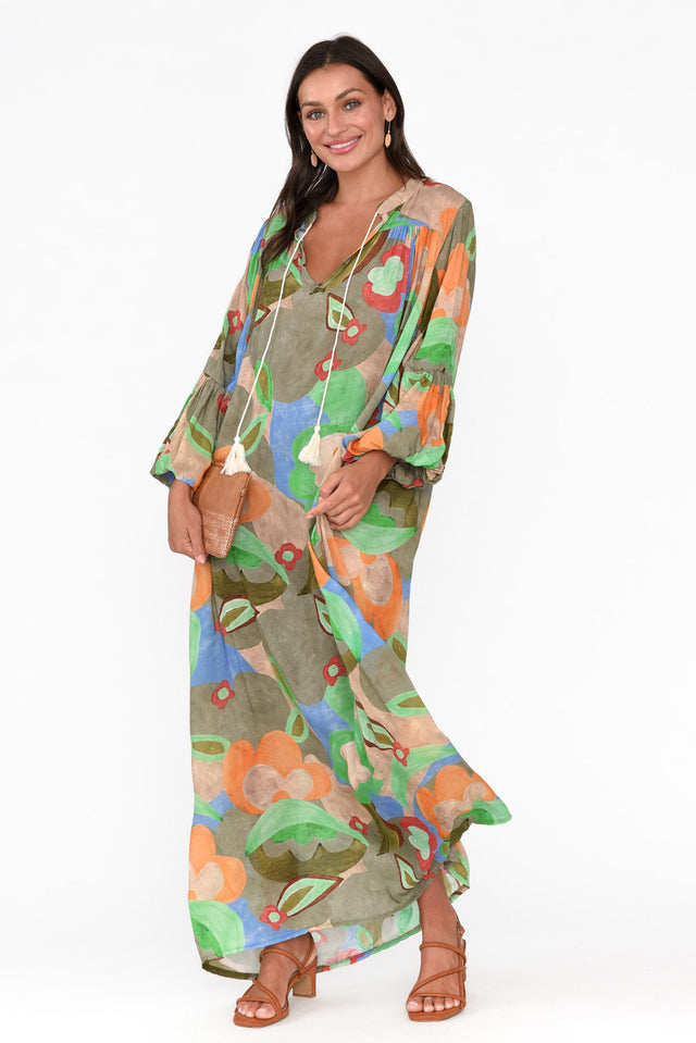 Menara Khaki Abstract Billow Dress image 2