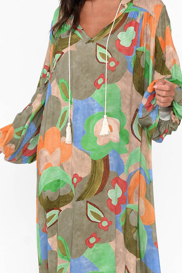 Menara Khaki Abstract Billow Dress image 5
