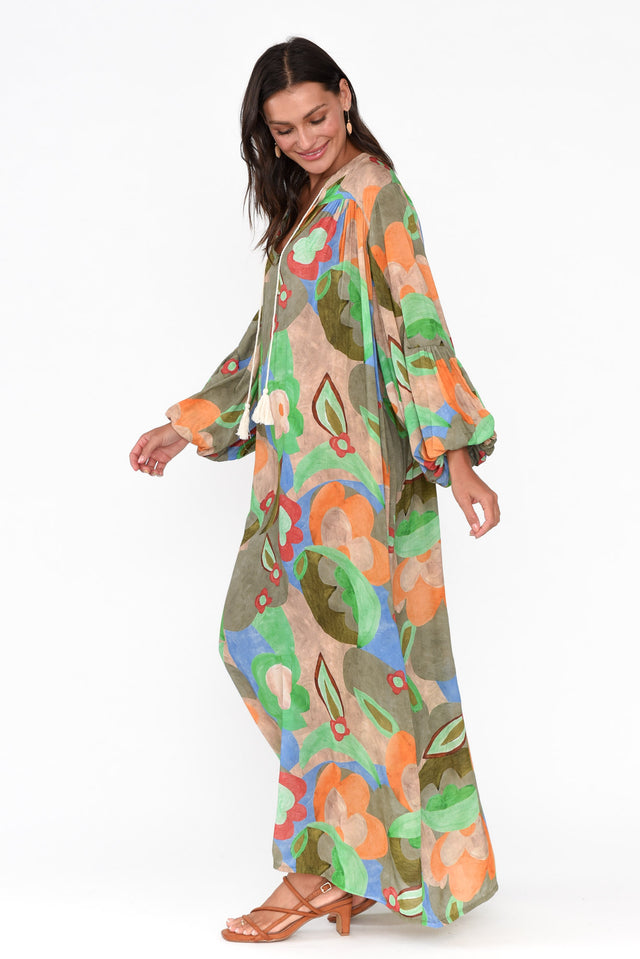Menara Khaki Abstract Billow Dress image 3