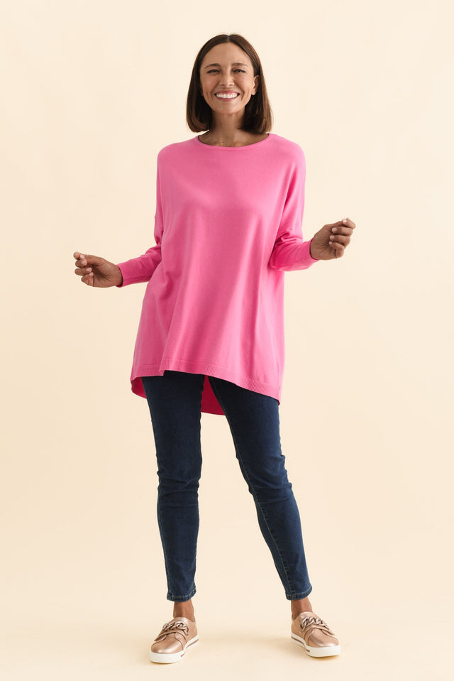 Meryl Hot Pink Wool Blend Drape Jumper,Brunette model,alt text|model:Cara image 8