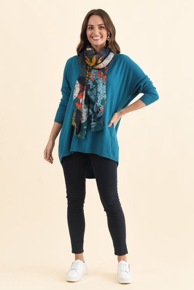 Meryl Teal Wool Blend Drape Jumper,Brunette model,alt text|model:MJ image 4