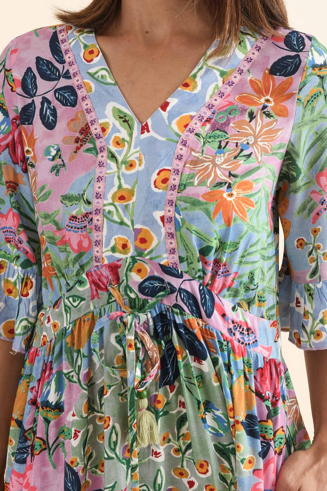 Miami Blue Garden Frill Maxi Dress,Detail,Brunette model,alt text|model:Cara image 6