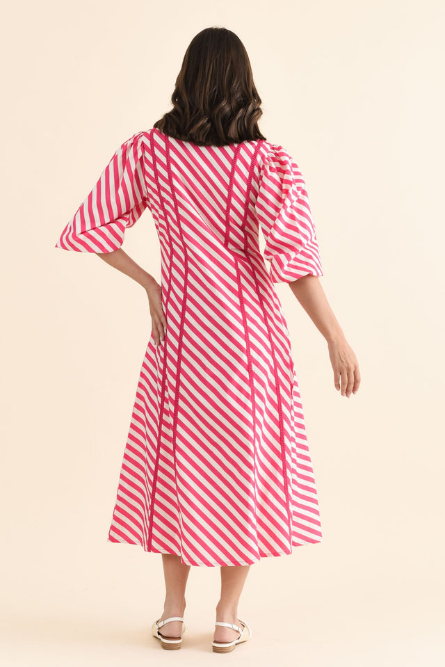 Micah Pink Stripe Cotton Poplin Dress,brunette model,Back of Outfit,alt text|model:MJ image 4