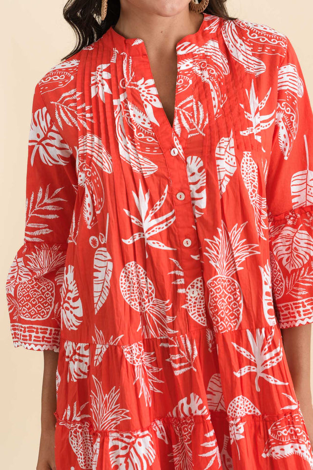 Mikella Red Tropical Cotton Dress,Brunette model,alt text|model:Brontie image 7