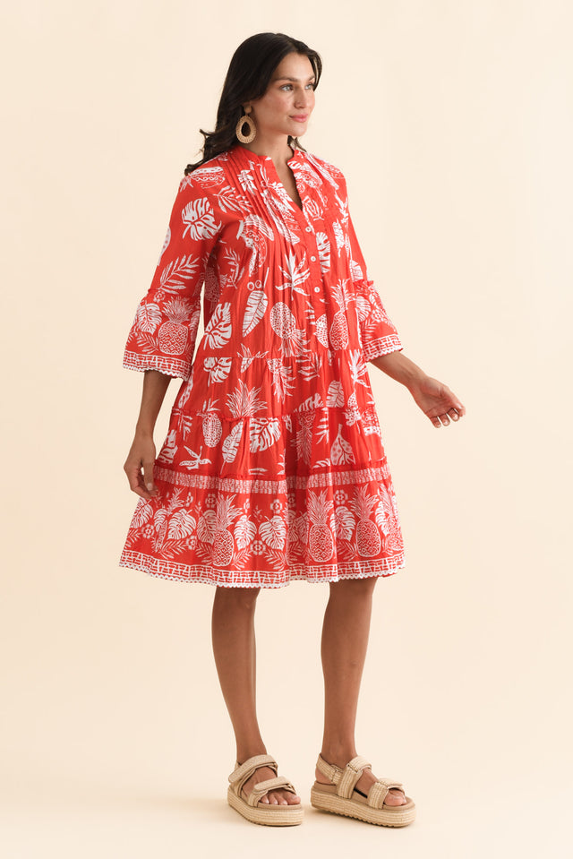Mikella Red Tropical Cotton Dress,Brunette model,alt text|model:Brontie image 5