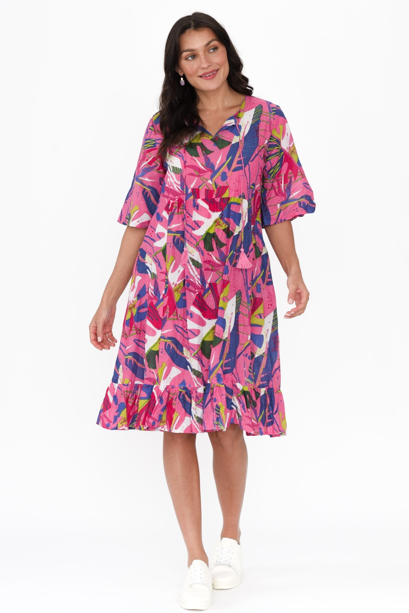Sabina Fuchsia Crinkle Cotton Dress