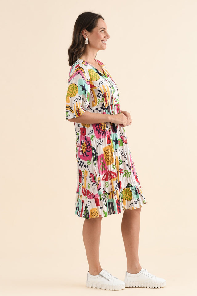 Mila White Seaside Crinkle Cotton Dress,Side,Brunette model,alt text|model:MJ image 3