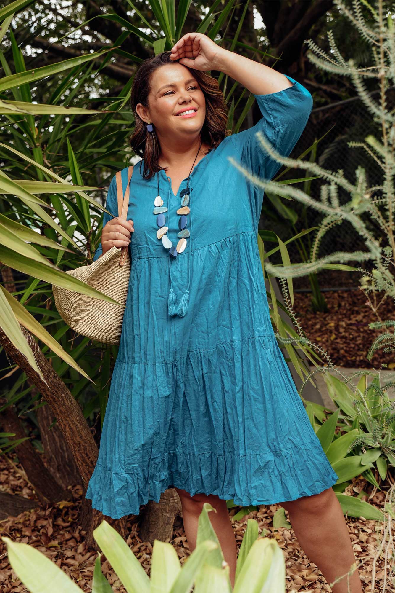 Milana Ocean Crinkle Cotton Dress Blue Bungalow NZ