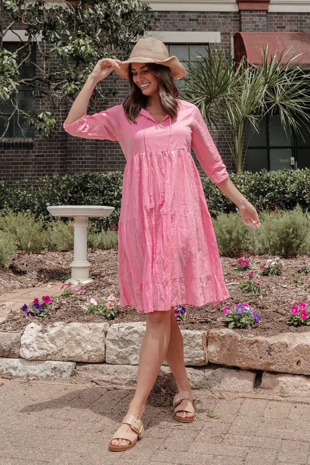 Milana Bright Pink Crinkle Cotton Dress image 2