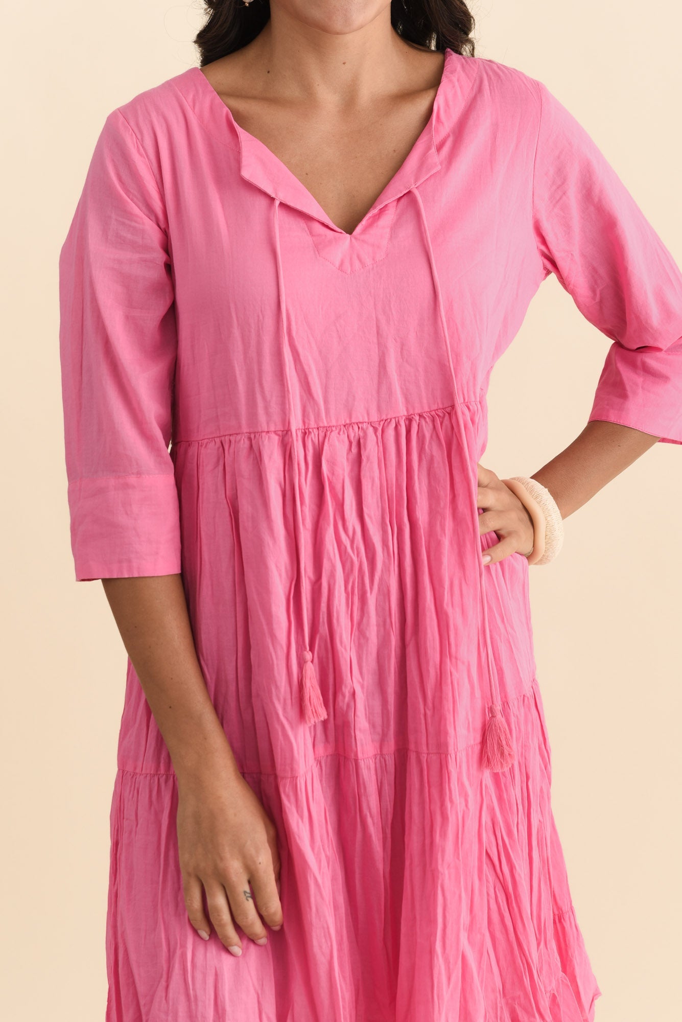 Milana Bright Pink Crinkle Cotton Dress