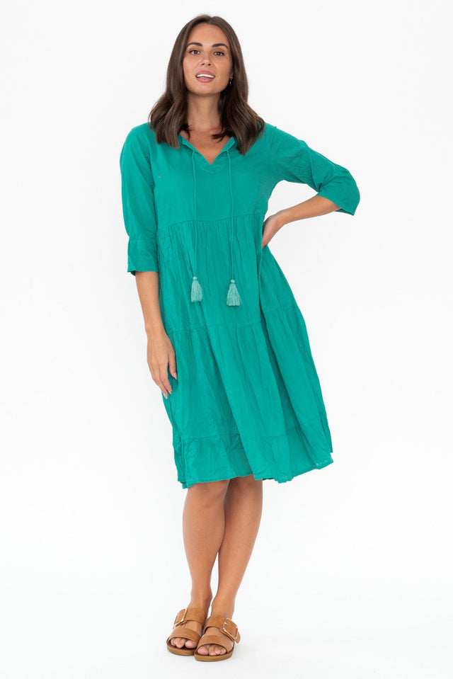 Milana Emerald Crinkle Cotton Dress image 4