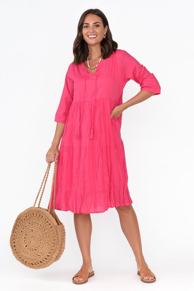 Milana Hot Pink Crinkle Cotton Dress image 2