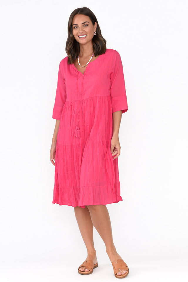 Milana Hot Pink Crinkle Cotton Dress image 3
