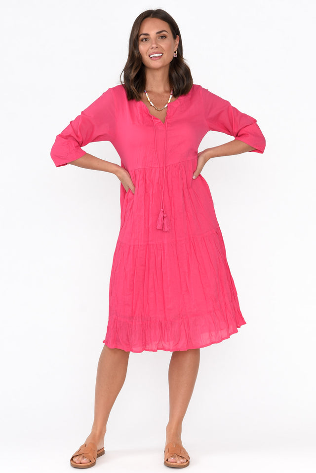 Milana Hot Pink Crinkle Cotton Dress thumbnail 8