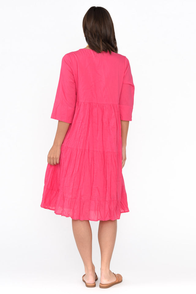 Milana Hot Pink Crinkle Cotton Dress thumbnail 5