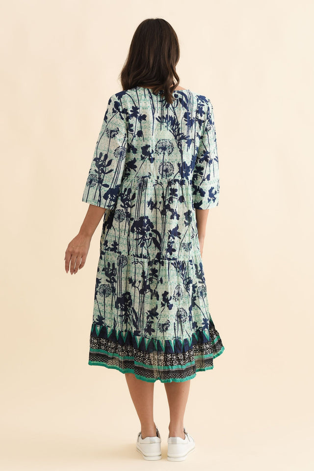 Milana Navy Dandelion Crinkle Cotton Dress,Brunette model,alt text|model:MJ image 5