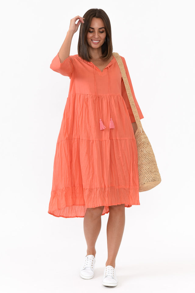 Milana Peach Crinkle Cotton Dress image 1