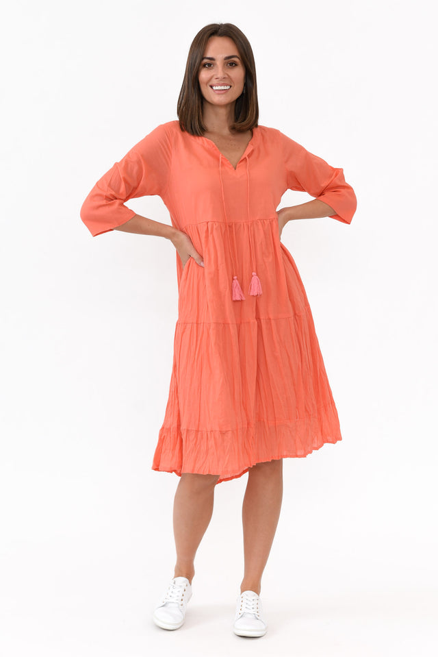 Milana Peach Crinkle Cotton Dress image 6