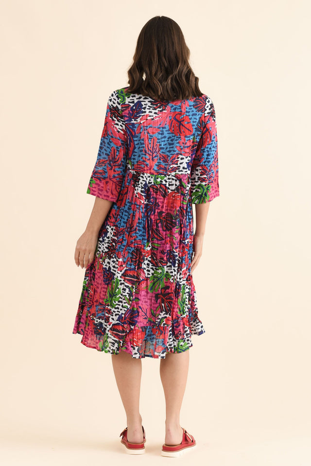 Milana Purple Leaf Crinkle Cotton Dress,Back,Brunette model,alt text|model:MJ image 4